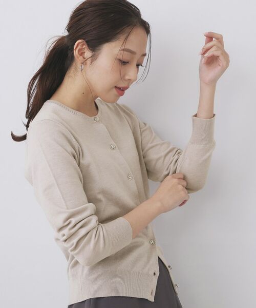 index / インデックス カーディガン・ボレロ | 柄編みクルーネックカーディガン【洗濯機OK】（グレージュ(050)）