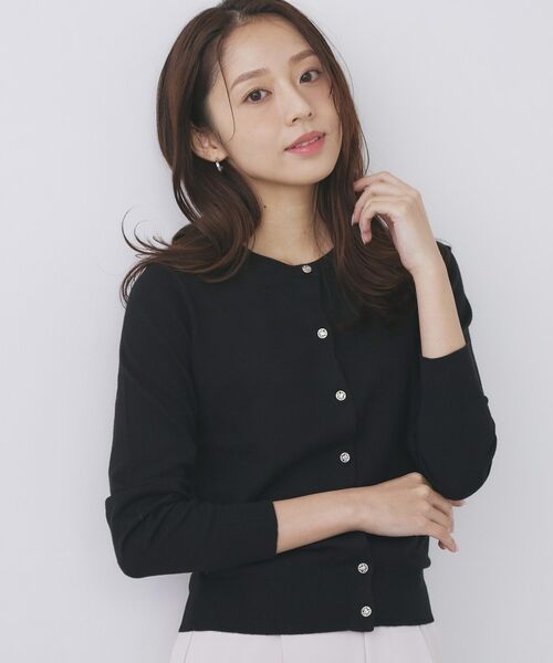 index / インデックス カーディガン・ボレロ | 柄編みクルーネックカーディガン【洗濯機OK】（ネイビー(094)）