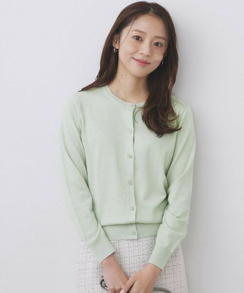 index / インデックス カーディガン・ボレロ | 柄編みクルーネックカーディガン【洗濯機OK】（ミントグリーン(821)）