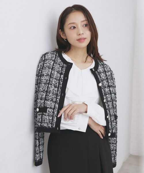 index / インデックス カーディガン・ボレロ | ファンシーヤーントリミングカーディガン【洗濯機OK】（ブラック(419)）