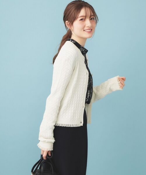 index / インデックス カーディガン・ボレロ | 袖シアーフリルケーブルラメカーディガン【洗濯機OK/坑ピル】 | 詳細1