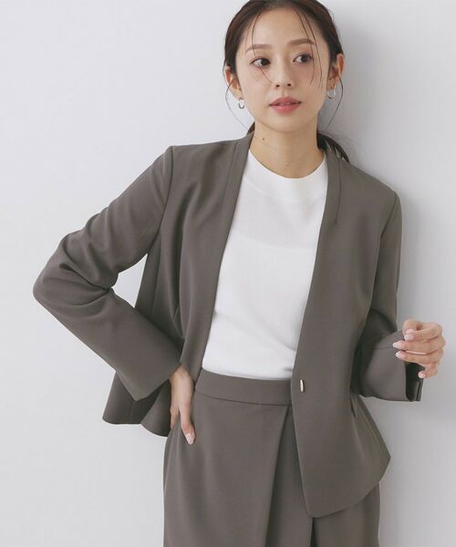 index / インデックス ノーカラージャケット | セットアップ対応 ストレッチノーカラージャケット【洗濯機OK・防シワ・イージーアイロン】(チャコールグレー(014))