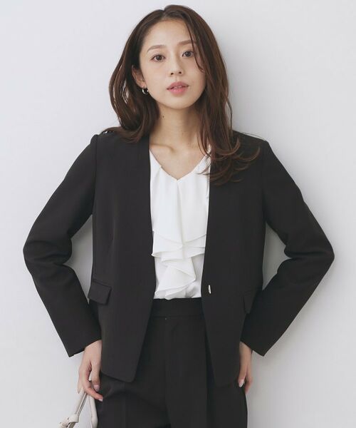 index / インデックス ノーカラージャケット | セットアップ対応 ストレッチノーカラージャケット【洗濯機OK・防シワ・イージーアイロン】(ブラック(819))