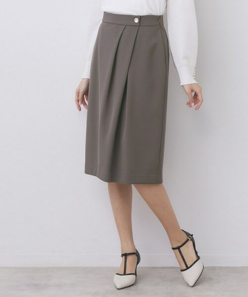 index / インデックス スカート | セットアップ対応 アシンメトリータックスカート【洗濯機OK・防シワ・ストレッチ・イージーアイロン】（チャコールグレー(014)）