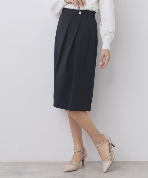 index / インデックス スカート | セットアップ対応 アシンメトリータックスカート【洗濯機OK・防シワ・ストレッチ・イージーアイロン】（ネイビー(094)）