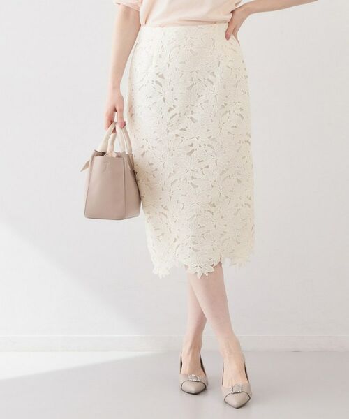 index / インデックス ロング・マキシ丈スカート | フラワーレースタイトスカート【洗濯機OK】(オフホワイト(003))