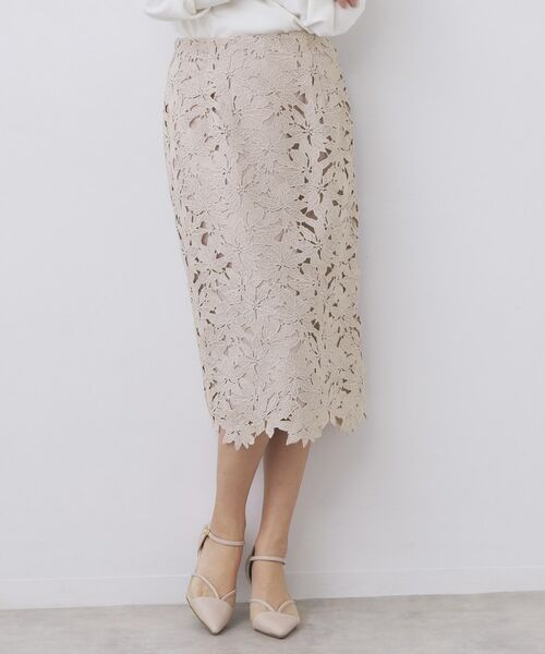 index / インデックス スカート | フラワーレースタイトスカート【洗濯機OK】（ピンクベージュ(053)）