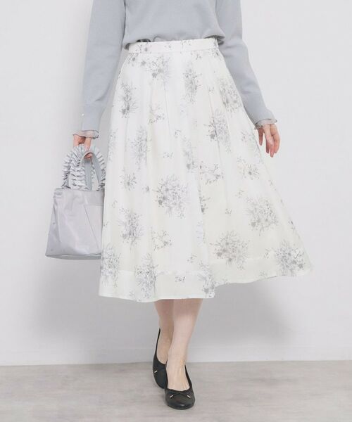 index / インデックス スカート | オーガンジーフラワーフレアスカート【洗濯機OK/イージーアイロン】（アイボリー(104)）