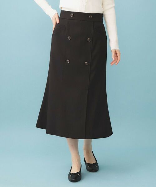 index / インデックス ロング・マキシ丈スカート | トレンチマーメイドフレアスカート【洗濯機OK/イージーアイロン】（ブラック(019)）