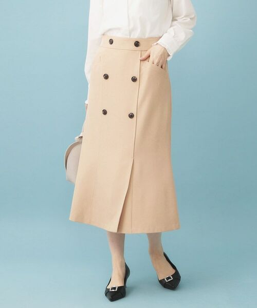 index / インデックス ロング・マキシ丈スカート | トレンチマーメイドフレアスカート【洗濯機OK/イージーアイロン】（ベージュ(052)）