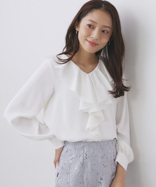 index / インデックス シャツ・ブラウス | ラッフルフリルフラワーアソート【洗濯機OK/イージーアイロン】(オフホワイト(003))