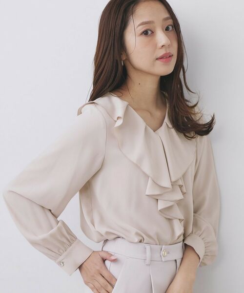 index / インデックス シャツ・ブラウス | ラッフルフリルフラワーアソート【洗濯機OK/イージーアイロン】(グレージュ(050))