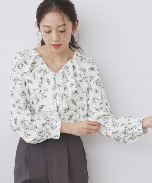 index / インデックス シャツ・ブラウス | ラッフルフリルフラワーアソート【洗濯機OK/イージーアイロン】(オフホワイト(103))