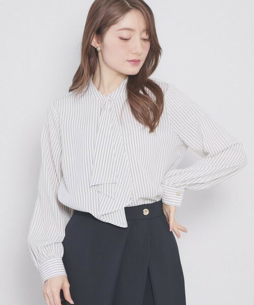 index / インデックス シャツ・ブラウス | アシンメトリーボウタイブラウス【洗濯機OK/イージーアイロン/防シワ】《XS～LL》（グレージュ(350)）