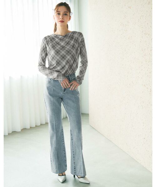 index / インデックス カットソー | シアーチェックドレープネックトップス【洗濯機OK】 | 詳細20