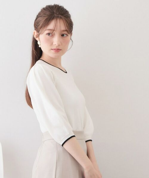 index / インデックス ニット・セーター | クルーネック6分袖タックスリーブニット【洗濯機OK・UVケア】 | 詳細1