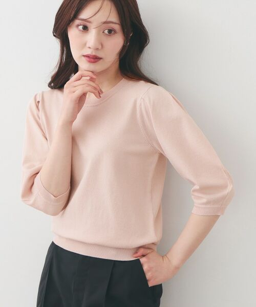 index / インデックス ニット・セーター | クルーネック6分袖タックスリーブニット【洗濯機OK・UVケア】(ライトピンク(670))