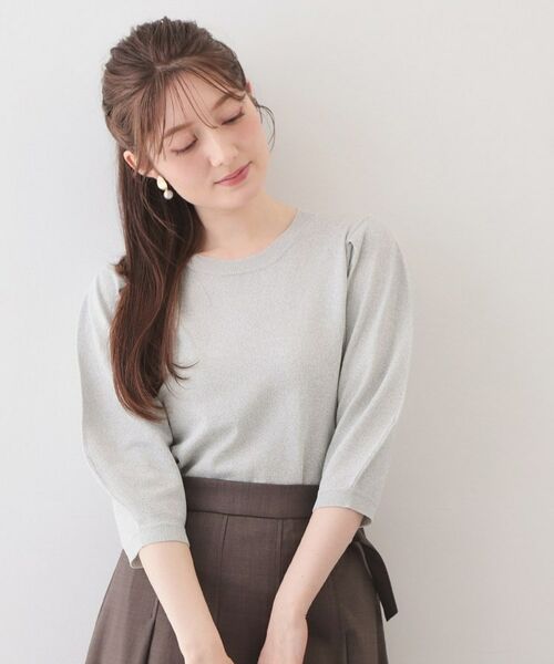 index / インデックス ニット・セーター | クルーネック6分袖タックスリーブニット【洗濯機OK・UVケア】(グレー(812))