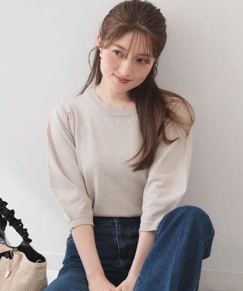 index / インデックス ニット・セーター | クルーネック6分袖タックスリーブニット【洗濯機OK・UVケア】(ピンク(871))