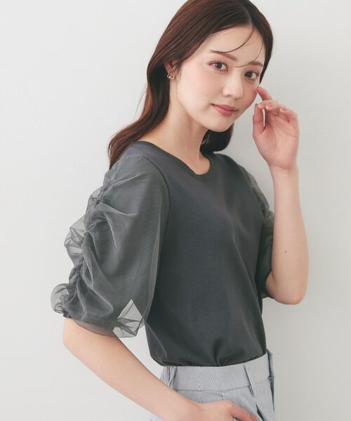 index / インデックス ニット・セーター | ギャザーチュールスリーブニット【洗濯機OK/坑ピル】(チャコールグレー(014))