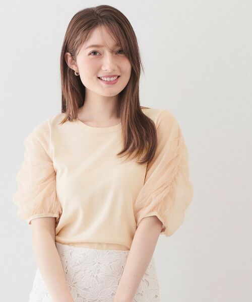 index / インデックス ニット・セーター | ギャザーチュールスリーブニット【洗濯機OK/坑ピル】(オレンジ(065))