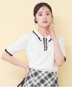 index / インデックス ニット・セーター | ミニフリル衿付きポロニット【洗濯機OK/坑ピル】