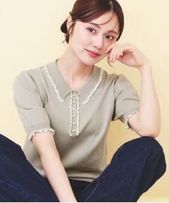 index / インデックス ニット・セーター | ミニフリル衿付きポロニット【洗濯機OK/坑ピル】