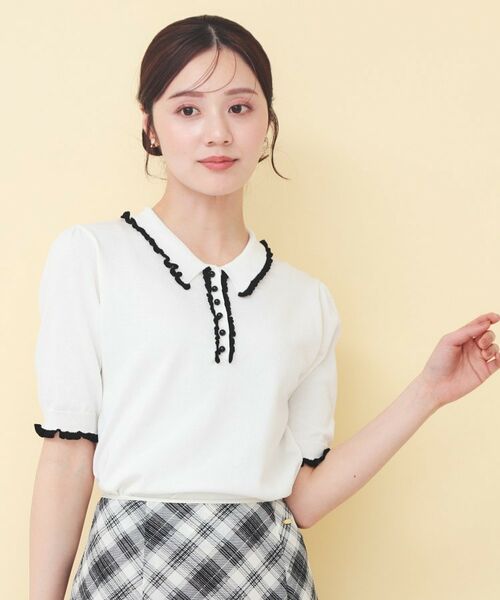 index / インデックス ニット・セーター | ミニフリル衿付きポロニット【洗濯機OK/坑ピル】 | 詳細1