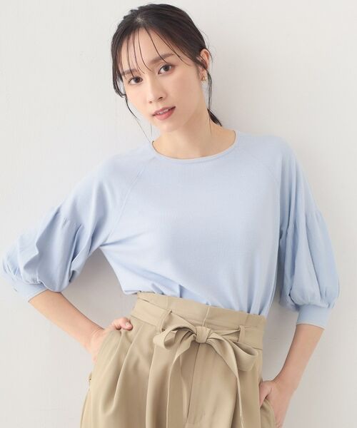 index / インデックス ニット・セーター | バルーン風スリーブバイカラーニット【洗濯機OK】（サックスブルー(090)）