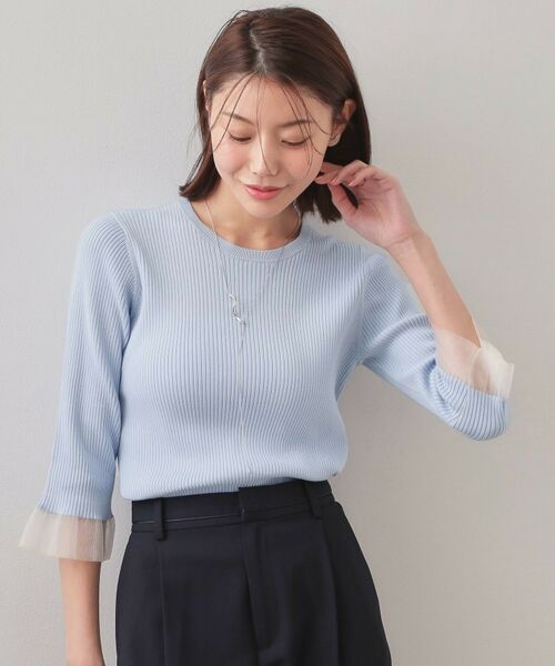 index / インデックス ニット・セーター | オーガニックコットンリブシアーフレア【ハンドウォッシャブル／UVケア】（ブルー(091)）