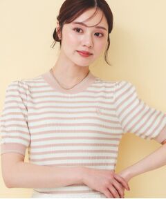 変わり編みボーダー半袖ニット【洗濯機OK／坑ピル】