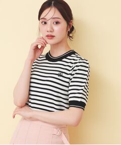 index / インデックス ニット・セーター | 変わり編みボーダー半袖ニット【洗濯機OK／坑ピル】