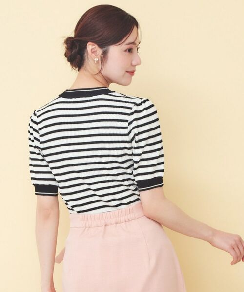 index / インデックス ニット・セーター | 変わり編みボーダー半袖ニット【洗濯機OK/坑ピル】 | 詳細1