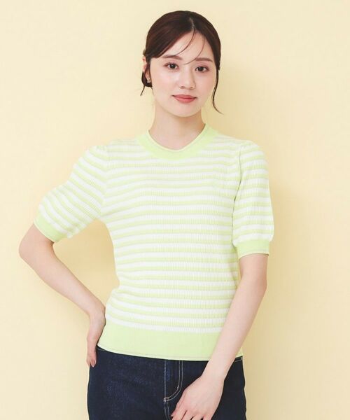 index / インデックス ニット・セーター | 変わり編みボーダー半袖ニット【洗濯機OK/坑ピル】 | 詳細13