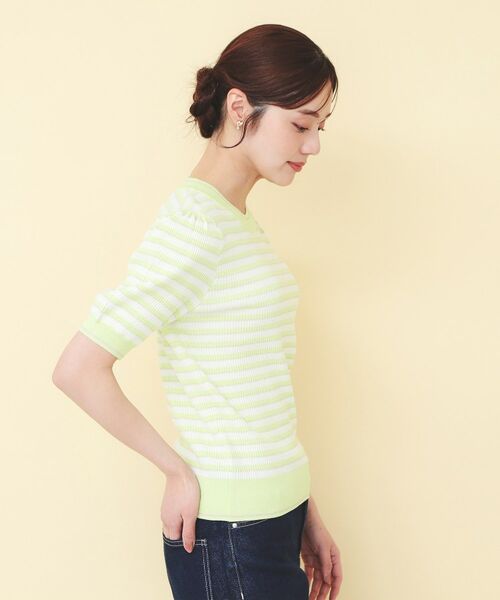 index / インデックス ニット・セーター | 変わり編みボーダー半袖ニット【洗濯機OK/坑ピル】 | 詳細14
