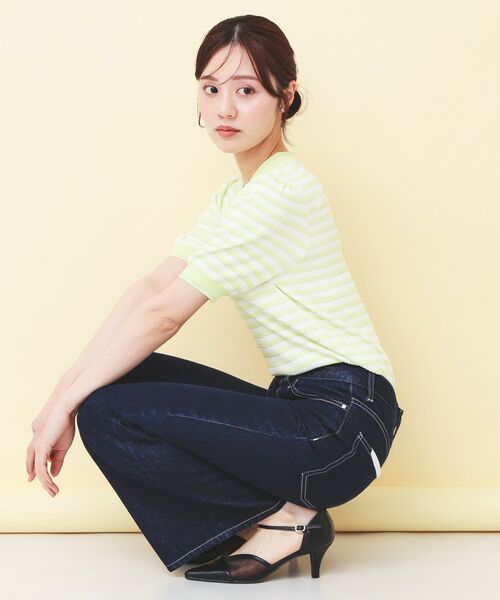 index / インデックス ニット・セーター | 変わり編みボーダー半袖ニット【洗濯機OK/坑ピル】 | 詳細6