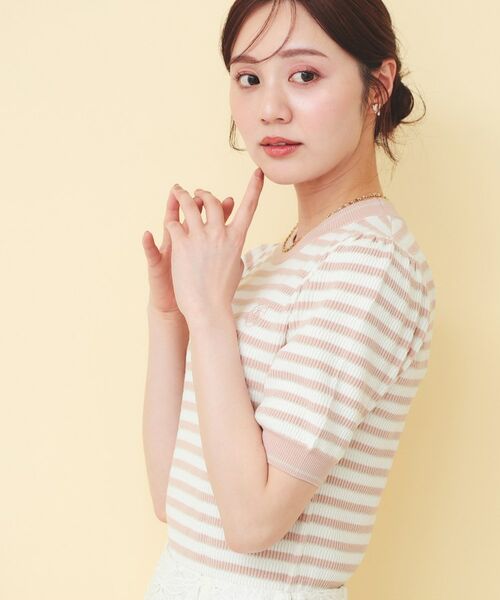 index / インデックス ニット・セーター | 変わり編みボーダー半袖ニット【洗濯機OK/坑ピル】 | 詳細9