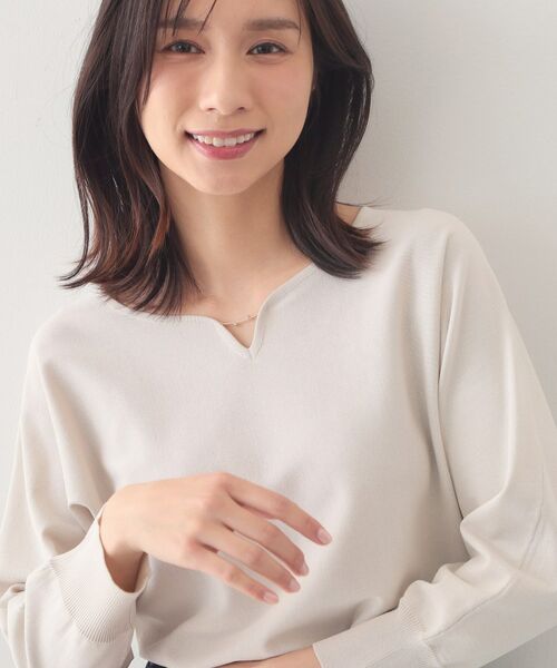 index / インデックス ニット・セーター | フロントパーツ付きドルマンスリーブニット【洗濯機OK／抗ピリング】（グレージュ(050)）