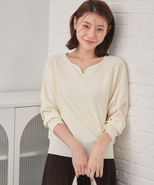 index / インデックス ニット・セーター | フロントパーツ付きドルマンスリーブニット【洗濯機OK／抗ピリング】（オフホワイト(803)）
