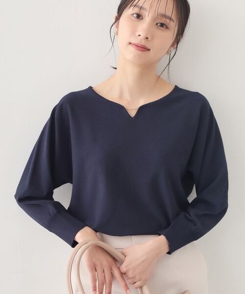 index / インデックス ニット・セーター | フロントパーツ付きドルマンスリーブニット【洗濯機OK／抗ピリング】（ネイビー(894)）