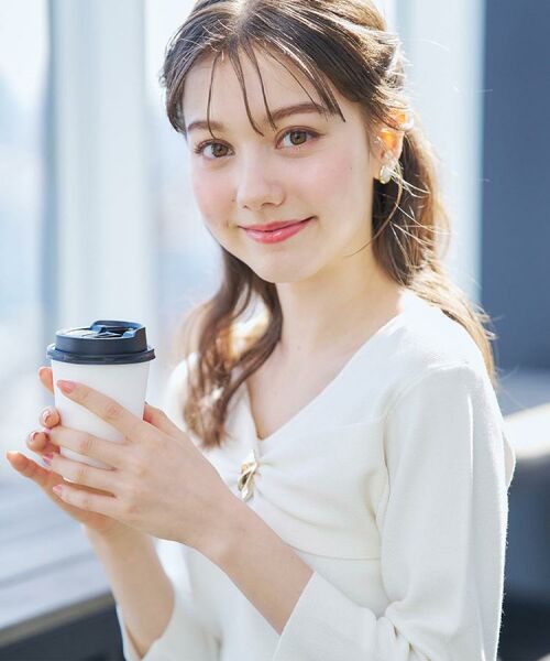 index / インデックス ニット・セーター | ブローチ風ゴールドパーツ付きアシメニット【洗濯機OK/抗ピル】 | 詳細21