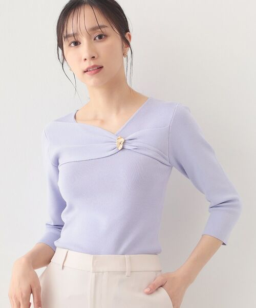 index / インデックス ニット・セーター | ブローチ風ゴールドパーツ付きアシメニット【洗濯機OK／坑ピル】 | 詳細5