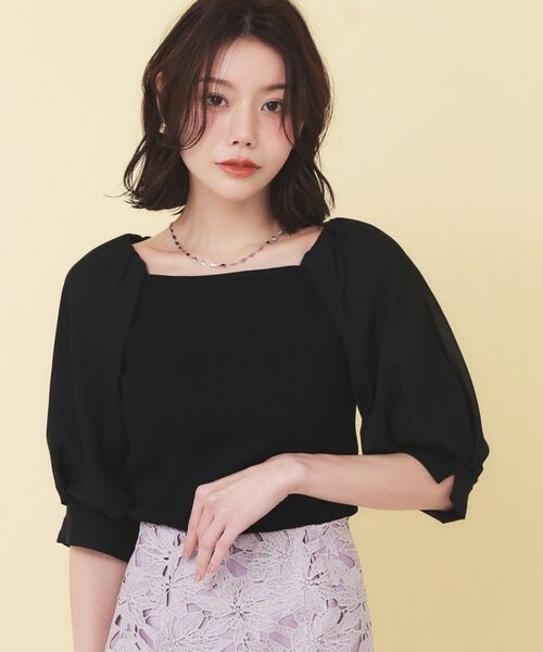 index / インデックス ニット・セーター | バルーンシアードッキングスクエアニット【洗濯機OK】（ブラック(019)）