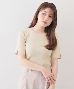 ラメリブ半袖ニット【洗濯機OK】