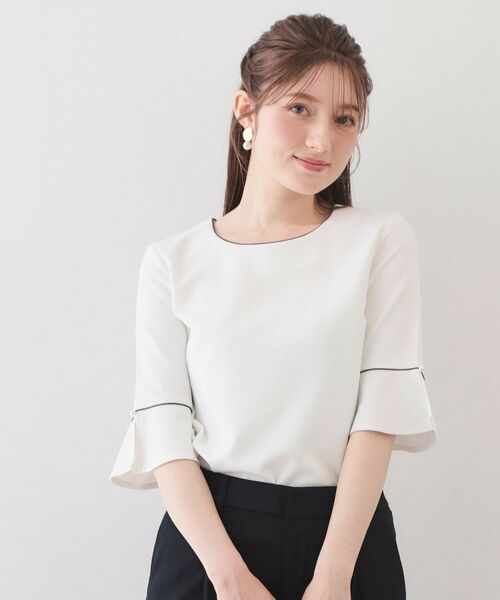 index / インデックス カットソー | フレアスリーブバイカラートップス【洗濯機OK・接触冷感・UVケア】 | 詳細1