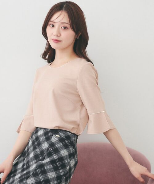 index / インデックス カットソー | フレアスリーブバイカラートップス【洗濯機OK・接触冷感・UVケア】（ライトピンク(670)）