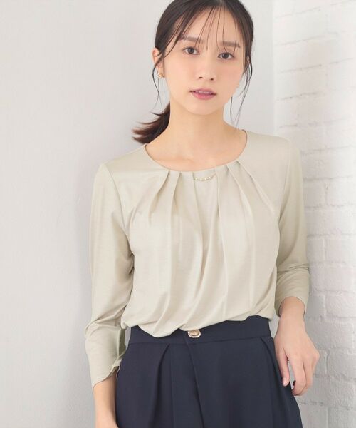 index / インデックス カットソー | タックビジュー7分袖トップス【洗濯機可】（グレージュ(050)）