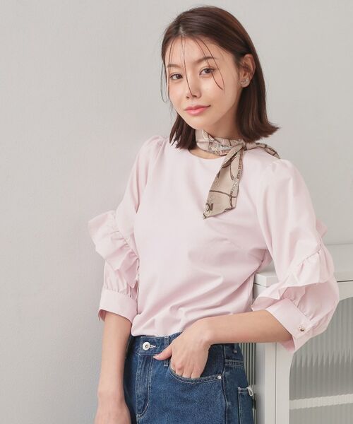 index / インデックス カットソー | フリルスリーブドッキングポンチトップス【洗濯機OK】（ライトピンク(070)）
