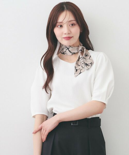 index / インデックス カットソー | サッカージャカードタックパフトップス【洗濯機OK／UVケア／接触冷感】（オフホワイト(003)）