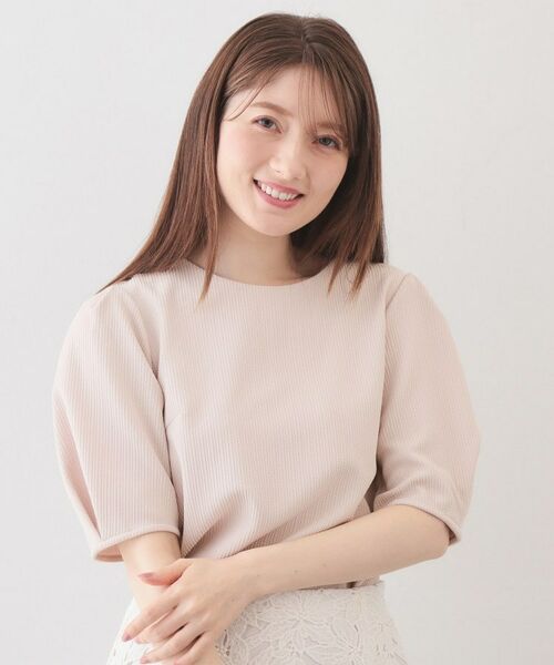 index / インデックス カットソー | サッカージャカードタックパフトップス【洗濯機OK／UVケア／接触冷感】（グレージュ(050)）